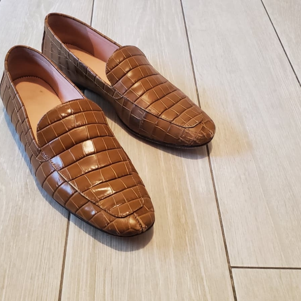 J. Crew Brown Leather Loafers with Croc Design